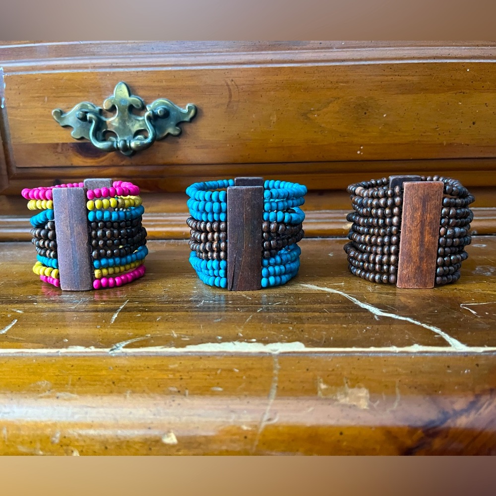 Wood Beaded Boho Bracelet Set! 3 Bracelets, 1 Price! Stretchy & FUN! Lightweight